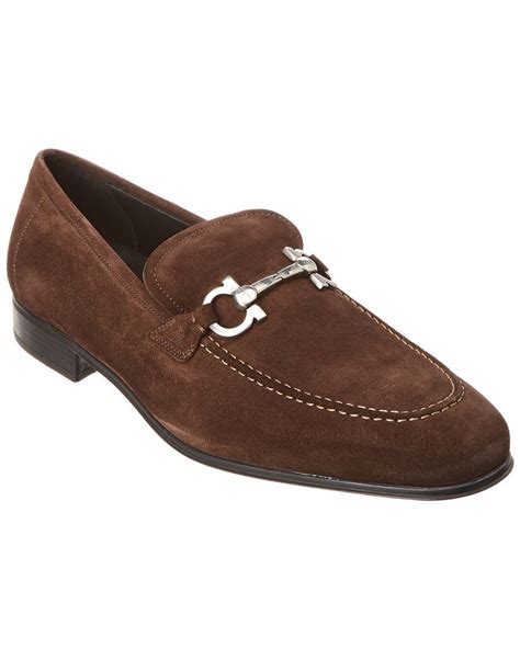 Salvatore Ferragamo Men S Barry Suede Rubber Sole Gancini Loafer Brown