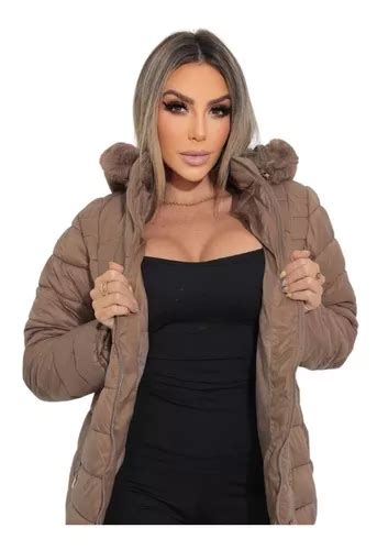 Jaqueta Feminina Nylon Puffer Forrada Capuz Removível Promo