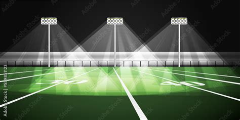 American Football Field at Night Background Scene. Vector Illustration ...