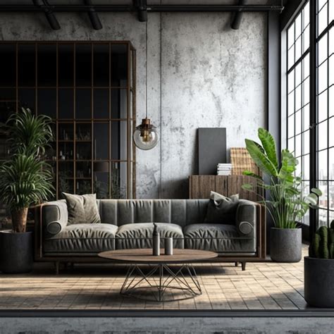 Premium AI Image Industrial Living Room All Background Concept