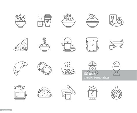 Ontbijt Lijn Iconen Tekenen Vector Set Outline Illustratie Concept