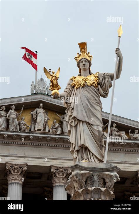 Statue Of Pallas Athena Goddess Of Wisdom Standing In Front Of The