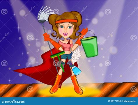 Woman Cleaning In Superhero Concept Stock Illustration Image 58171359