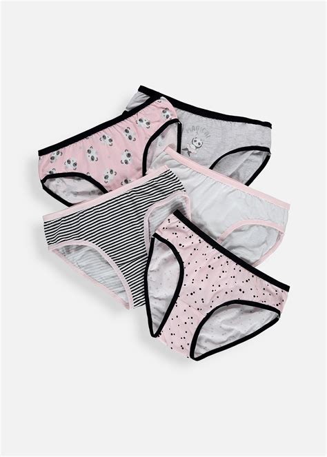 Panda Print Cotton Bikinis 5 Pack Za