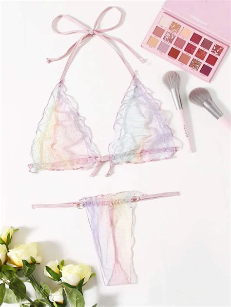 Ensemble de lingerie dégradé en tulle transparent Botyka