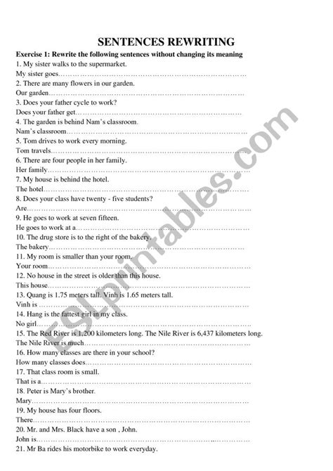 Sentences Rewriting Esl Worksheet By Phantom9880