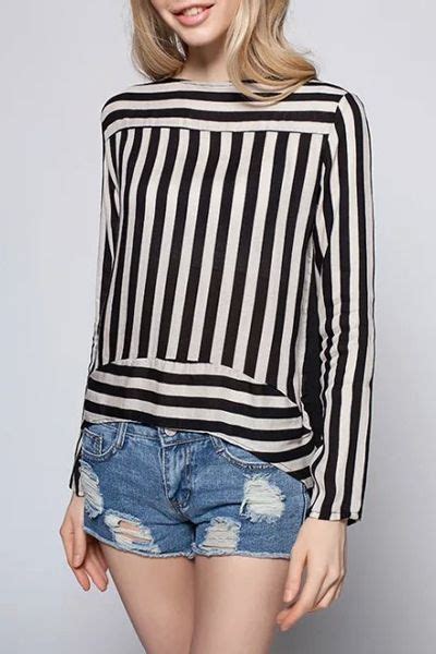 Long Sleeve Striped Irregular T Shirt Fashion High Fashion Street