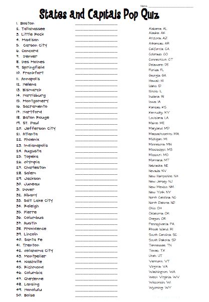 FREE States and Capitals Printable Quiz - Homeschool Giveaways