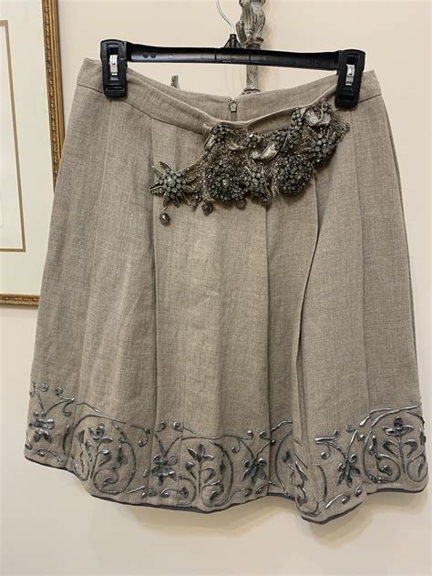 Alberta Ferretti Linen Embellished Pleated Skirt EBay