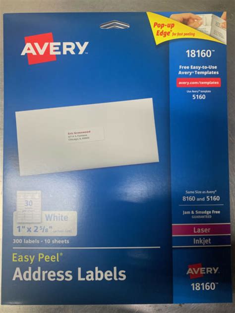 Avery Address Ink Jet Easy Peel Labels 1” X 2 58” White 300 Labels