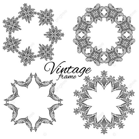 Set Of Vintage Round Floral Frames With Space For Text Banner Template