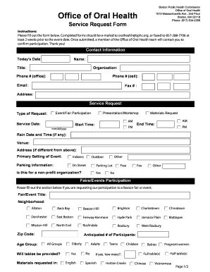 Fillable Online Bphc Service Request Form Boston Public Health