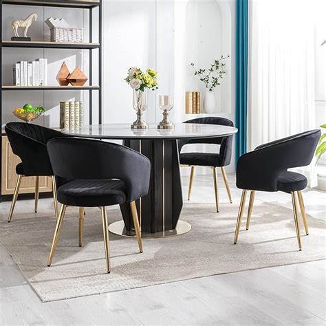 Zh4you Black Velvet Dining Chairs Set Of 4 Modern Gold