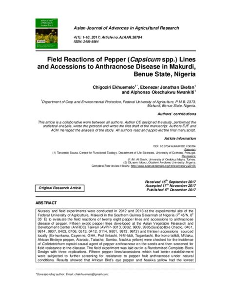 Pdf Field Reactions Of Pepper Capsicum Spp Lines And Accessions To