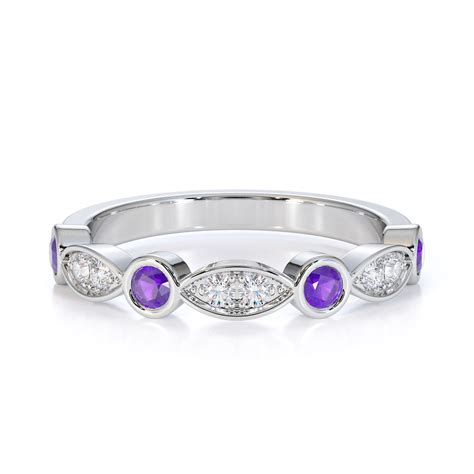 Gold Platinum Amethyst And Diamond Half Eternity Ring Rz1511