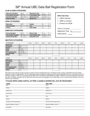 Fillable Online Th Annual Ubc Gala Ball Registration Sheet Fax Email