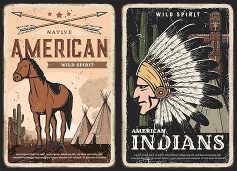 Manifesti retrò degli indiani d america dei nativi americani Foto Premium