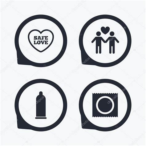 Condom Safe Sex Icons Lovers Gay Couple Sign Stock Vector Image By