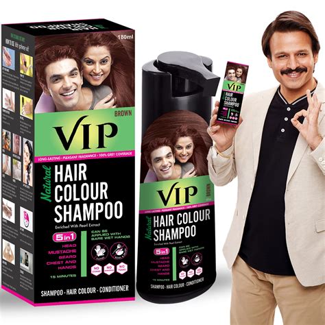 Buy Vip Brown Hair Colour Shampoo 180ml For Women And Men Quick And Easy Grey Coverage In 15