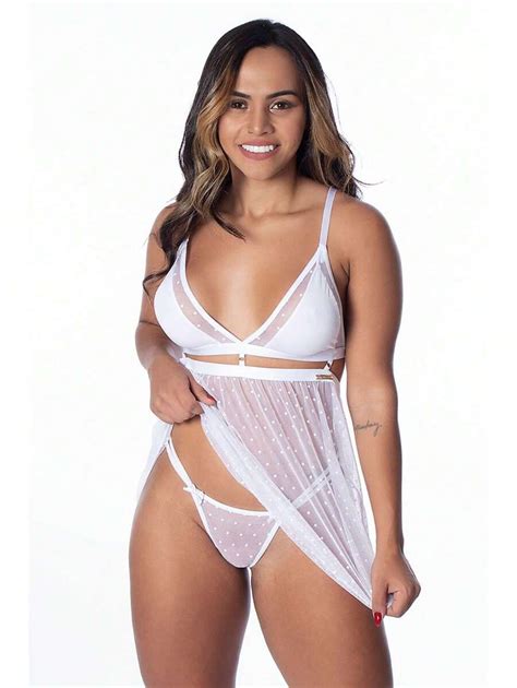 Camisola Imi Lingerie Sensual Tule Calcinha Fio Dental Sexy Juliette