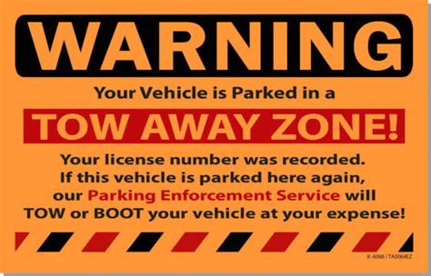 Ota 10 Orange Tow Away Zone Warning Violation Towing Auto Car Window