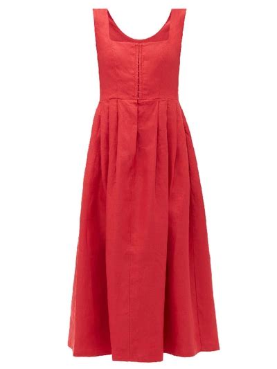 Gioia Bini Exclusive Chiara Linen Dirndl Dress In Raspberry Red Modesens