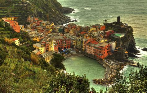 Ligurian Sea Trees Italy Houses Shore Buildings Coast City