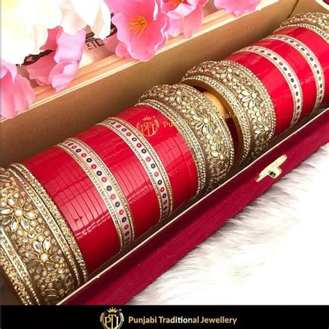 Red Wedding Chura With Kundan Bangles By Punjabi Traditional Etsy