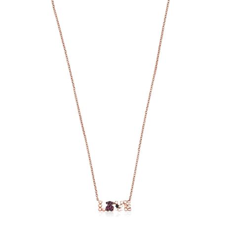 Collar San Valentín love de Plata Vermeil rosa con Rubí y Espinela