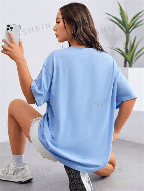 SHEIN EZwear Camiseta Feminina De Ajuste Solto Estampa De Cogumelo