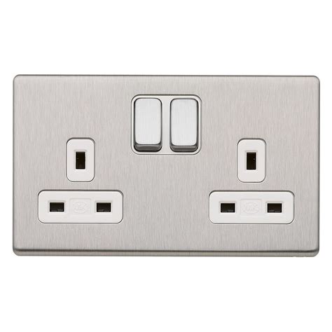 Mk Aspect K24344bssw 13a 2 Gang Usb Switch Socket Brushed Steel White