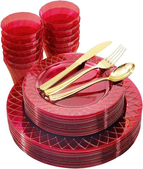 Nervure Pcs Clear Red Plastic Plates With Gold Rim Gold Plastic