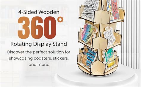 Rotating Display Stand 3 Tier Wooden Organizer 4 Sided Display Rack 360 Degree