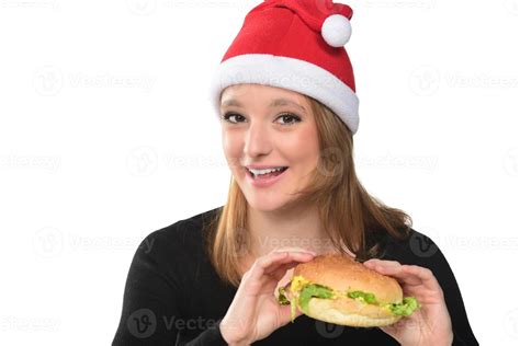 Portrait Of A Beautiful Funny Young Girl Eating Hamburger 15986222