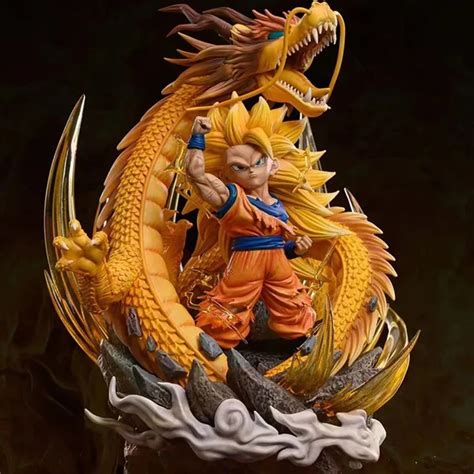 Estátua Diorama Goku Super Saiyajin Soco do Dragão Dragon Ball 14cm