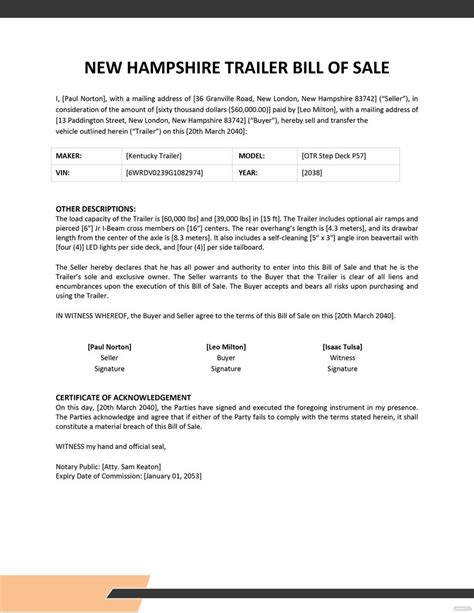 Trailer Bill Of Sale Template Templates Printable 2024