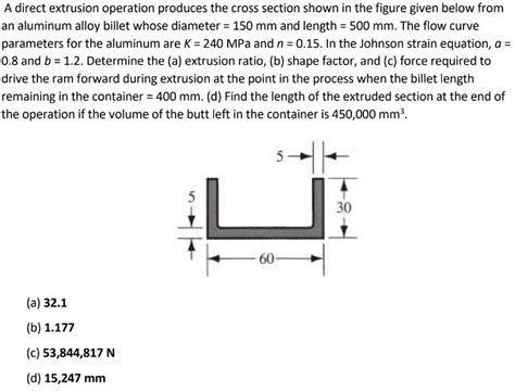 Solved A Direct Extrusion Operation Produces The Cross Chegg