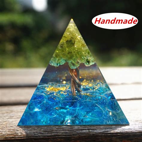 Stunning Tree Of Life Orgone Pyramid With Peridot And Blue Crystal