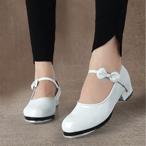 Womens White Leatherette 35cm Heel Tap Shoes Dance Shoes Danceandsway