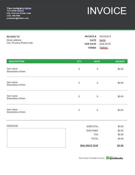 Free Invoice Templates Quickbooks Global