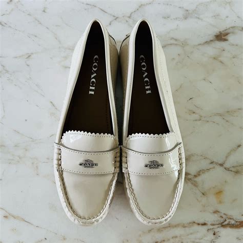 Coach Odette Solid Ivory Patent Leather Driver Loafer Gem