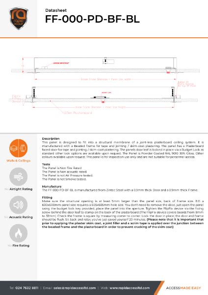 Datasheet Flipfix Plasterboard Non Fire Rated Beaded Frame Rapid