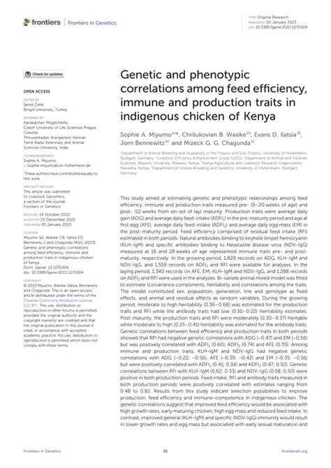 Pdf Genetic And Phenotypic Correlations Among Feed Efficiency Immune