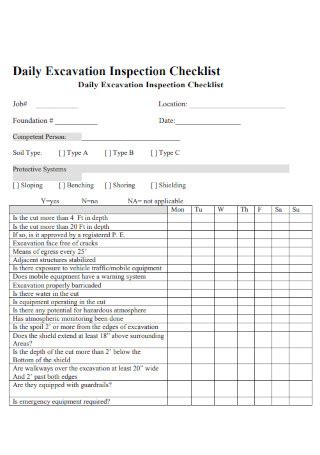 Sample Excavation Checklist In Pdf