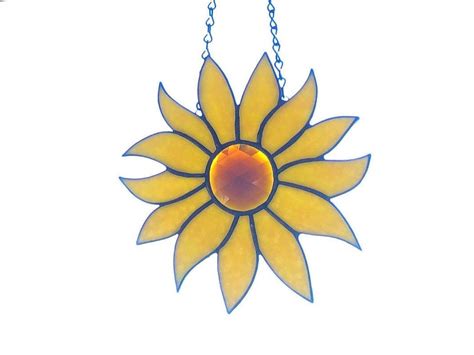 Sunflower Stained Glass Suncatcher Amber Jewel Garden Art Etsy