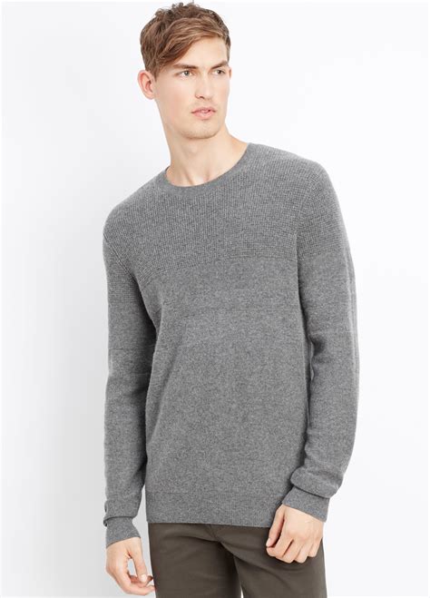 Vince Wool Cashmere Mixed Stitch Crew Neck Sweater In H Carbon Black