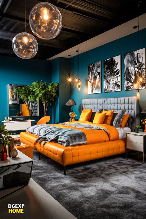 Deep Teal And Citrus Bedroom Atmospheric Industrial Style Teal Bedroom Designs Bedroom