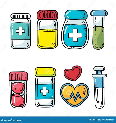 Colorful Medical Containers Tools Illustration, Various Medication ...