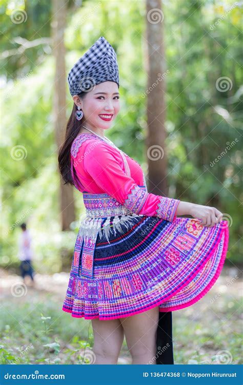 Hmong Girl In Beautiful Dress Colorful And Fashion Mixed Between New