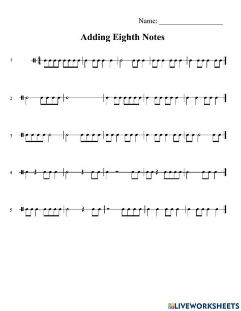 the worksheet for adding eighth notes